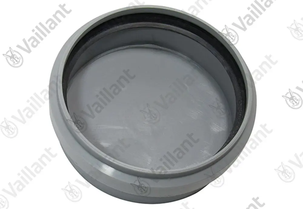 Vaillant Deckel aus grauem Material mit innerer EPDM-Dichtung, geeignet für Brennwertsysteme, rund und flach gestaltet.